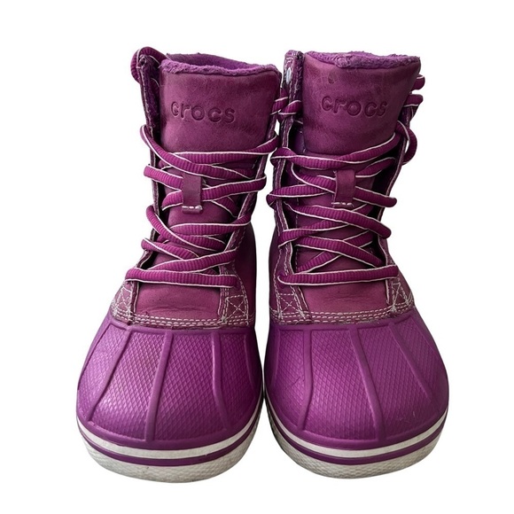 Crocs Lilac Lace Up Waterproof Boots Size 6 - Picture 2 of 7